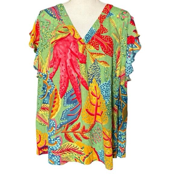 Christian Siriano Colorful Tropical Summer Blouse 2X - Picture 1 of 5